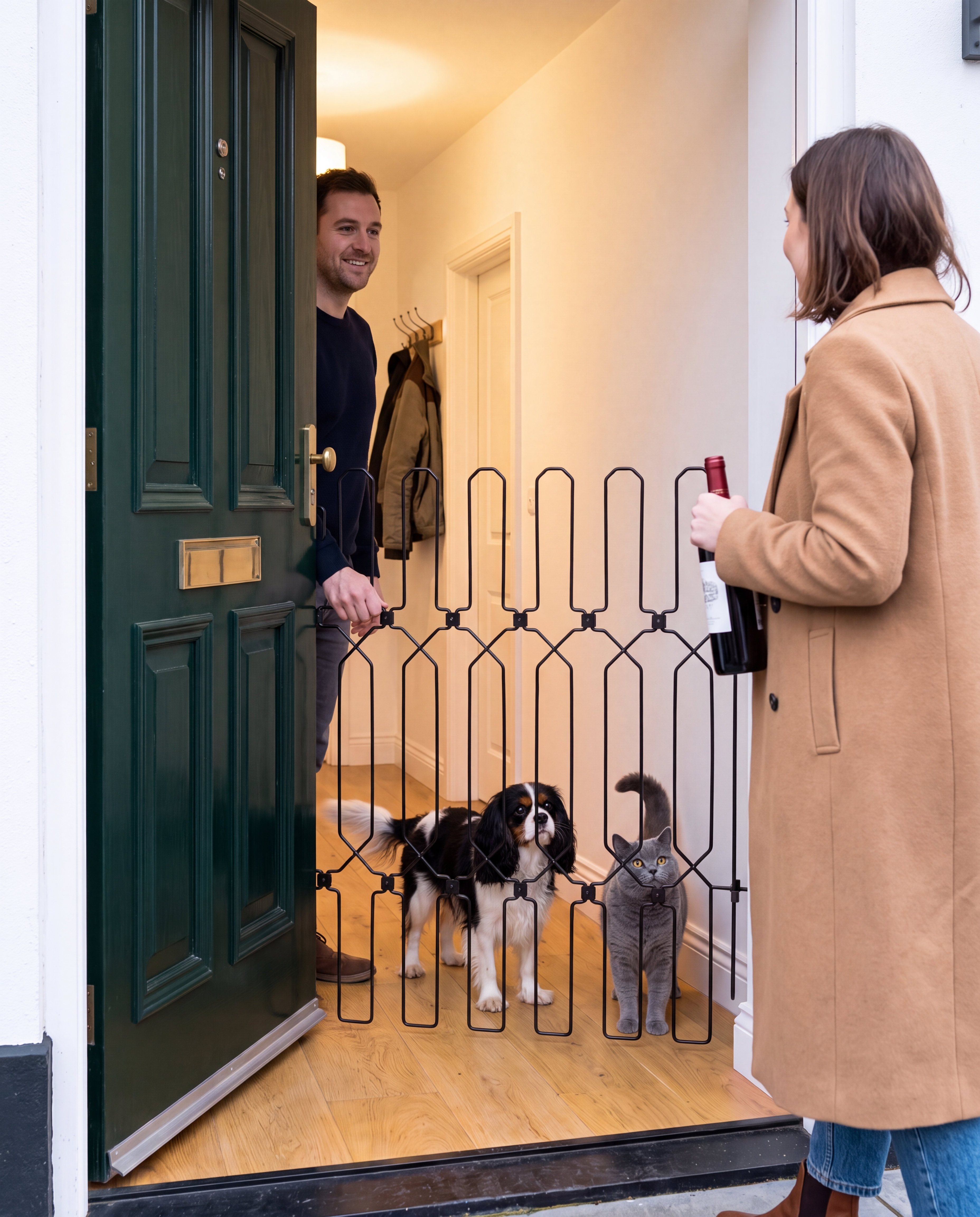 Bezoek binnenkomend met hond rustig achter het hek